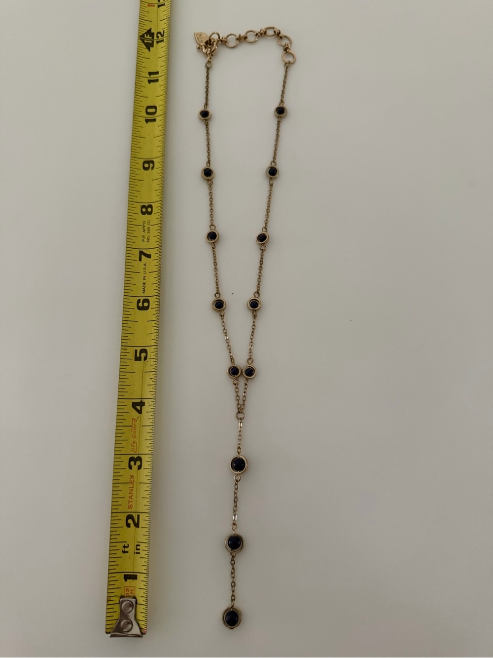 Gold-Tone Y Necklace with Navy Station Stones